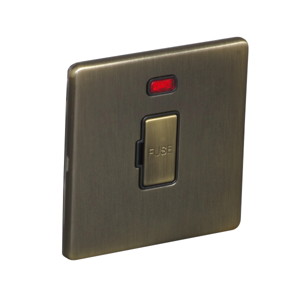 13A Unswitched Fuse Connection Unit Spur with Neon - Antique Brass (Black) - Screw Less Flat Plate - 3886118