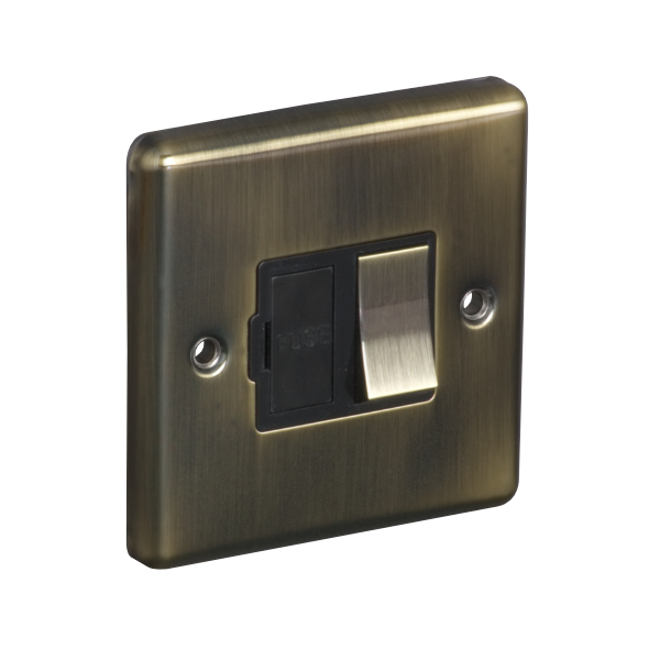 13A Switched Fuse Connection Unit Spur - Antique Brass (Black) - Right Angled Plate - 3886139