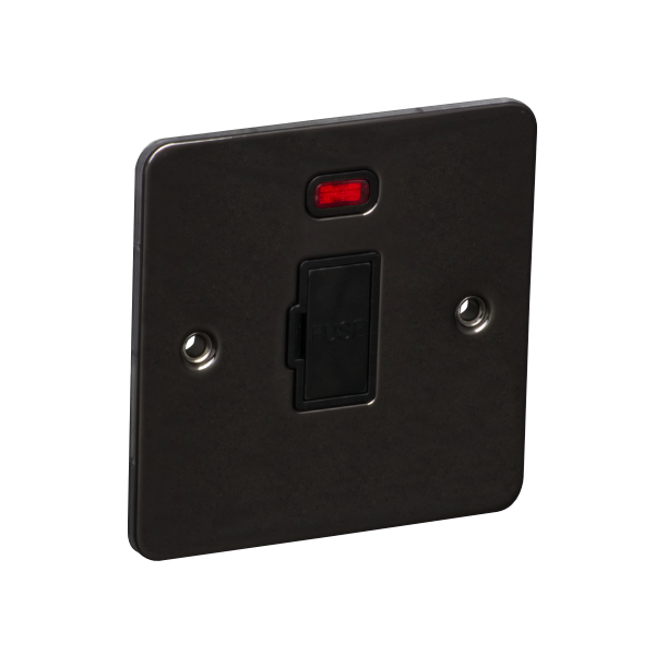 13A Unswitched Fuse Connection Unit Spur with Neon - Black Nickel (Black) - Flat Plate - 3886228