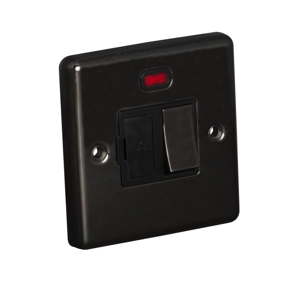 13A Switched Fuse Connection Unit Spur with Neon - Black Nickel (Black) - Right Angled Plate - 3886240