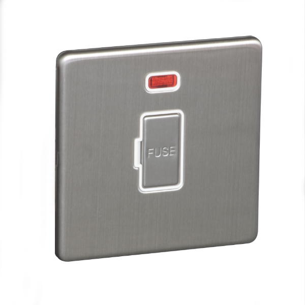 13A Unswitched Fuse Connection Unit Spur with Neon - Brushed Chrome (White) - Screw Less Flat Plate - 3886318