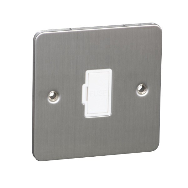 13A Unswitched Fuse Connection Unit Spur - Brushed Chrome (White) - Flat Plate - 3886327