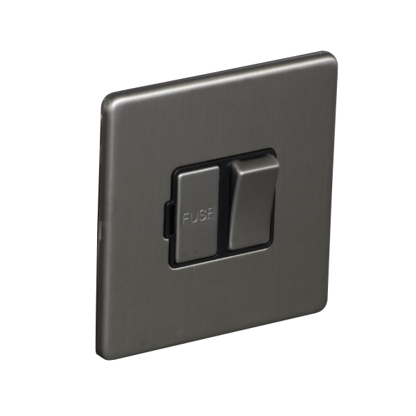 13A Switched Fuse Connection Unit Spur - Brushed Chrome (Black) - Screw Less Flat Plate - 3886419