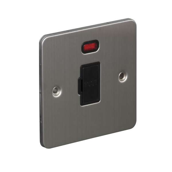 13A Unswitched Fuse Connection Unit Spur with Neon - Brushed Chrome (Black) - Flat Plate - 3886428