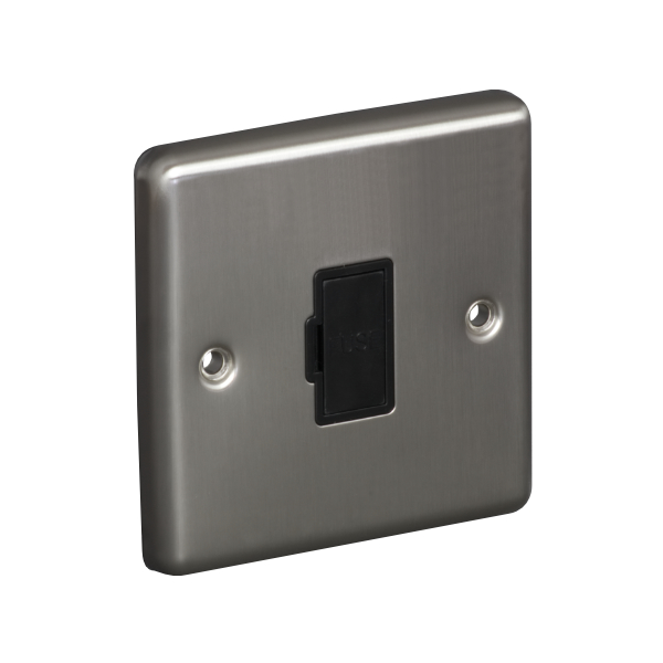 13A Unswitched Fuse Connection Unit Spur - Brushed Chrome (Black) - Right Angled Plate - 3886437