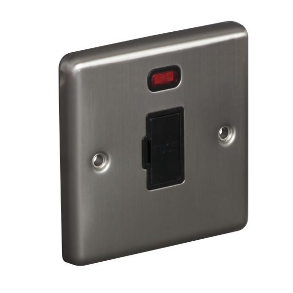 13A Unswitched Fuse Connection Unit Spur with Neon - Brushed Chrome (Black) - Right Angled Plate - 3886438