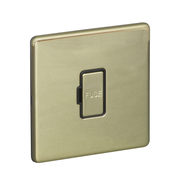 13A Unswitched Fuse Connection Unit Spur - Polished Brass (Black) - Screw Less Flat Plate - 3886517