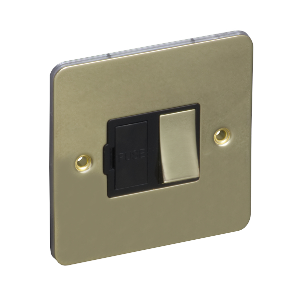 13A Switched Fuse Connection Unit Spur - Polished Brass (Black) - Flat Plate - 3886529