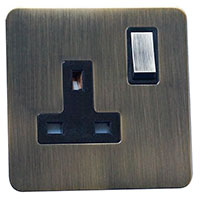 13A Socket - 1 Gang - Antique Brass (Black) - Screw Less Flat Plate - 3888101