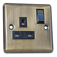 13A Socket - 1 Gang - Antique Brass (Black) - Round Angled Plate - 3888121
