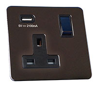 13A Socket + USB - 1 Gang - Black Nickel - Screw Less Flate Plate - 3888202