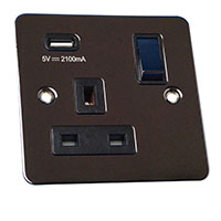 13A Socket + USB - 1 Gang - Black Nickel - Flate Plate - 3888212