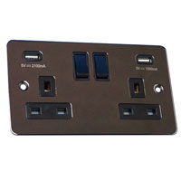 13A Socket + USB - 2 Gang - Black Nickel - Flate Plate - 3888214