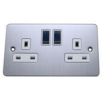 13A Socket - 2 Gang - Brushed Chrome (White) - Flat Plate - 3888313