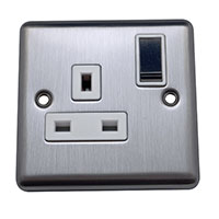 13A Socket - 1 Gang - Brushed Chrome (White) - Round Angled Plate - 3888321