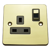 13A Socket - 1 Gang - Polished Brass (Black) - Flat Plate - 3888511