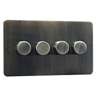 Dimmer Switch - 4 Gang 2 Way - Antique Brass (Black) - Screw Less Flat Plate - 3889109