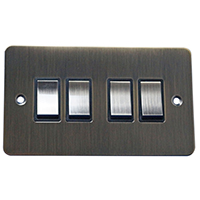 Light Switch - 4 Gang 2 Way - Antique Brass (Black) - Flat Plate - 3889123