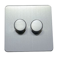 Dimmer Switch - 2 Gang 2 Way - Brushed Chrome (White) - Screw Less Flat Plate - 3889308