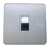 Light Switch - 1 Gang 1 Way - Brushed Chrome (White) - Screw Less Flat Plate - 3889310