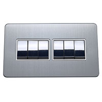 Light Switch - 6 Gang 2 Way - Brushed Chrome (White) - Screw Less Flat Plate - 3889314