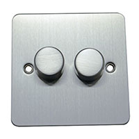 Dimmer Switch - 2 Gang 2 Way - Brushed Chrome (White) - Flat Plate - 3889318