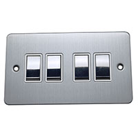 Light Switch - 4 Gang 2 Way - Brushed Chrome (White) - Flat Plate - 3889323
