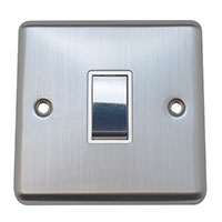 Light Switch - 1 Gang 1 Way - Brushed Chrome (White) - Round Angled Plate - 3889330