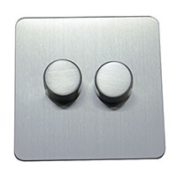 Dimmer Switch - 2 Gang 2 Way - Brushed Chrome (Black) - Screw Less Flat Plate - 3889408
