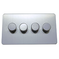 Dimmer Switch - 4 Gang 2 Way - Brushed Chrome (Black) - Screw Less Flat Plate - 3889409