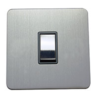 Light Switch - 1 Gang 1 Way - Brushed Chrome (Black) - Screw Less Flat Plate - 3889410