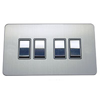 Light Switch - 4 Gang 2 Way - Brushed Chrome (Black) - Screw Less Flat Plate - 3889413