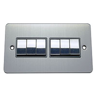 Light Switch - 6 Gang 2 Way - Brushed Chrome (Black) - Flat Plate - 3889424
