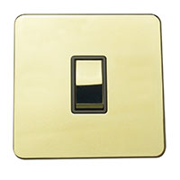 Light Switch - 1 Gang 1 Way - Polished Brass (Black) - Screw Less Flat Plate - 3889510