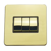 Light Switch - 3 Gang 2 Way - Polished Brass (Black) - Screw Less Flat Plate - 3889512