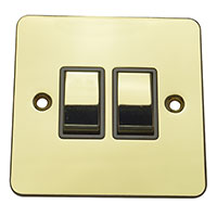 Light Switch - 2 Gang 2 Way - Polished Brass (Black) - Flat Plate - 3889521