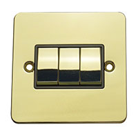 Light Switch - 3 Gang 2 Way - Polished Brass (Black) - Flat Plate - 3889522
