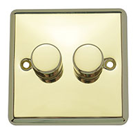 Dimmer Switch - 2 Gang 2 Way - Polished Brass (Black) - Round Angled Plate - 3889528