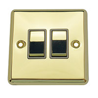 Light Switch - 2 Gang 2 Way - Polished Brass (Black) - Round Angled Plate - 3889531