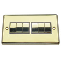 Light Switch - 6 Gang 2 Way - Polished Brass (Black) - Round Angled Plate - 3889534