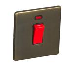 45A 250V 1 Gang Double Pole Switch with Neon, Single Plate - Antique Brass (Black) - Screw Less Flat Plate - 3887115