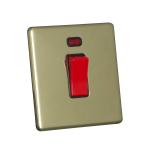 45A 250V 1 Gang Double Pole Switch with Neon, Single Plate - Polished Brass (Black) - Screw Less Flat Plate - 3887515